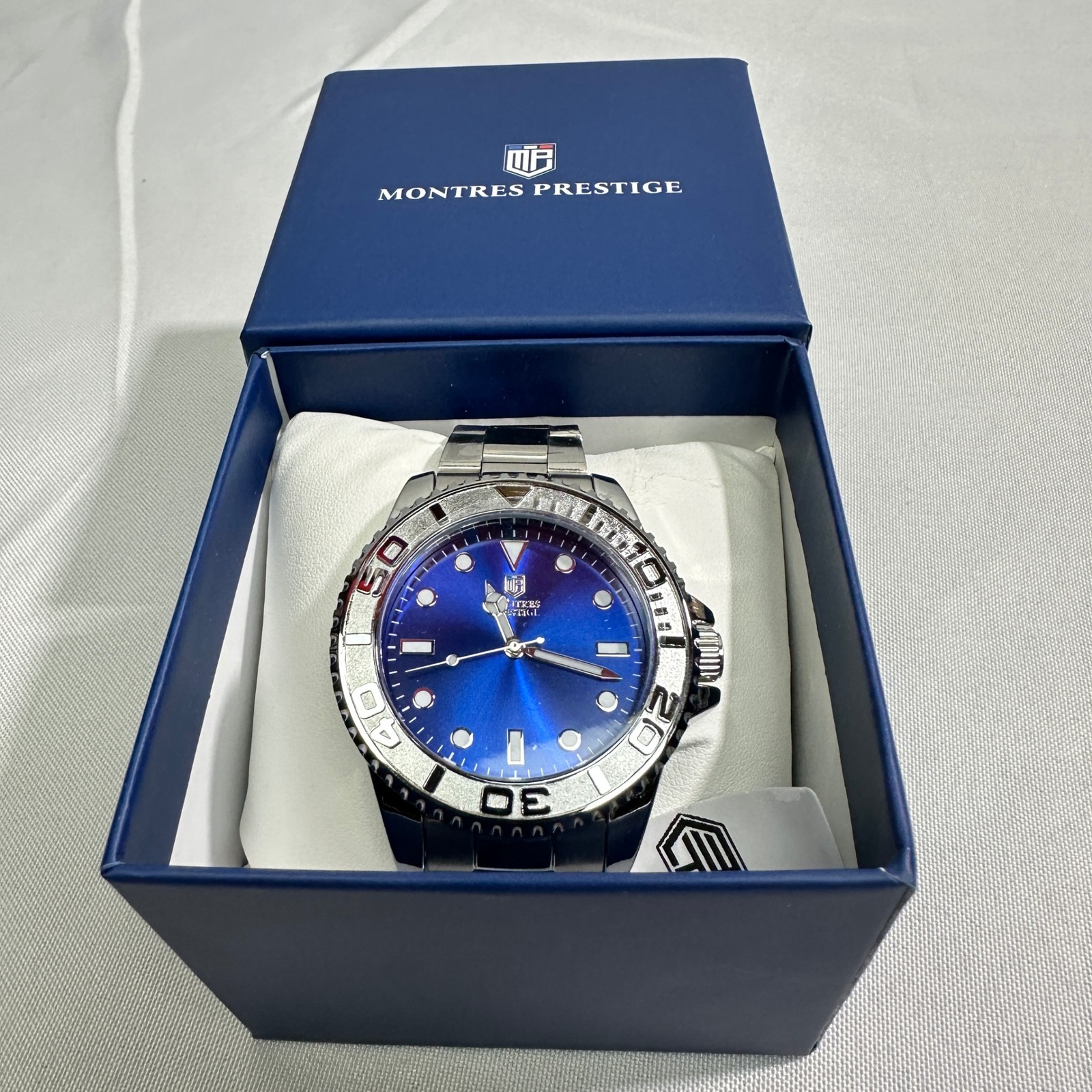 Mens Stainless Steel Watch With Blue Dial